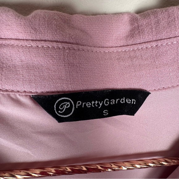 Pretty Garden Viscose Blend Button Down Shirt Dress Puffy Sleeve Tiered - Picture 5 of 9